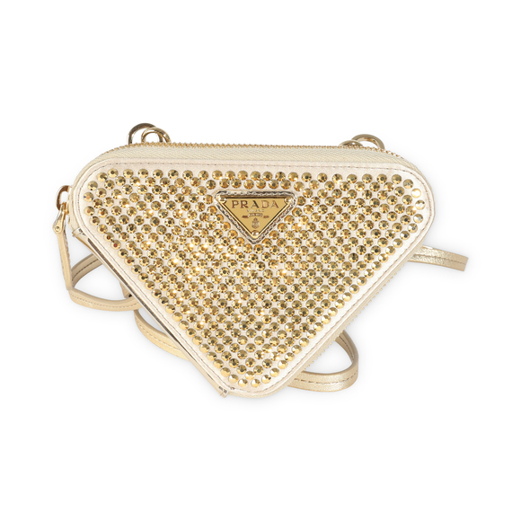Prada Gold Satin Crystal Embellished Mini Triangular Pouch - Picture 5 of 7